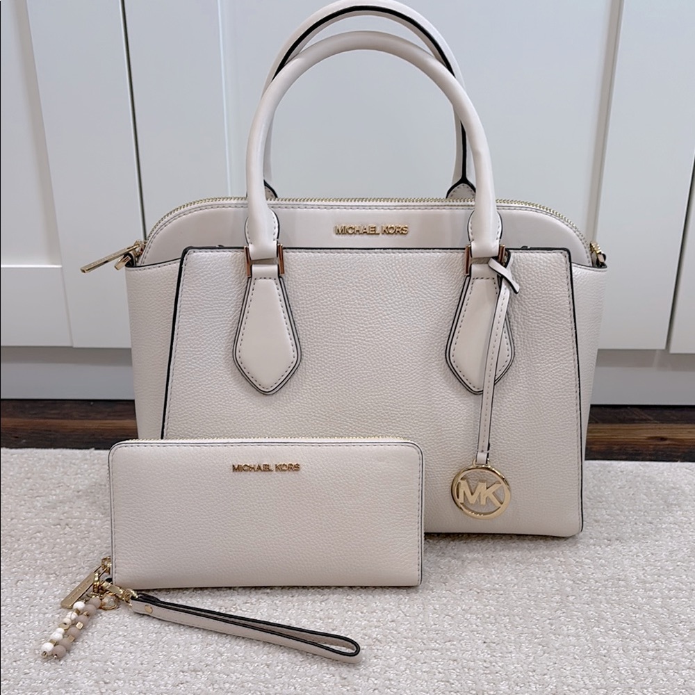 Michael Kors Daria satchel with matching wallet in cream